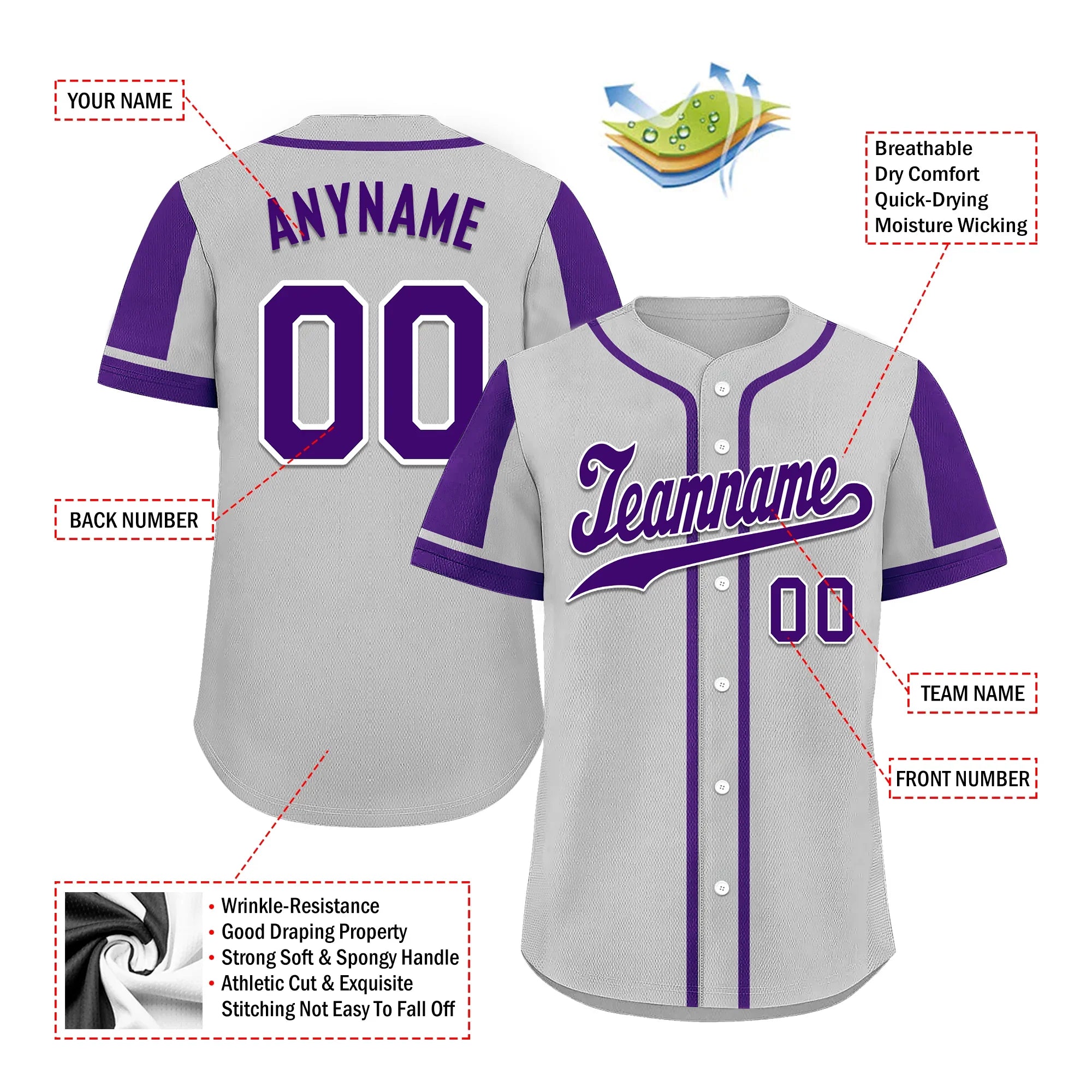 Custom Gray Purple Raglan Sleeves Personalized Authentic Baseball Jersey BSBJ01-D017186 - Coolcustomize