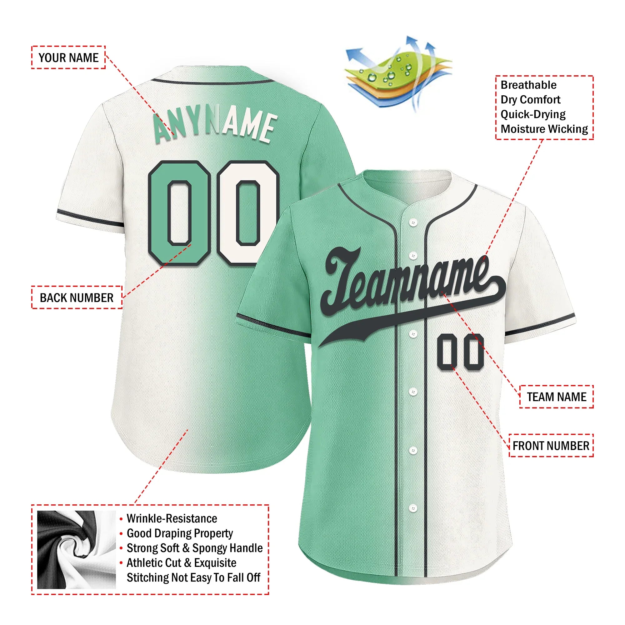 Custom Green White Gradient Fashion Personalized Authentic Baseball Jersey BSBJ01-D0a708a - Coolcustomize