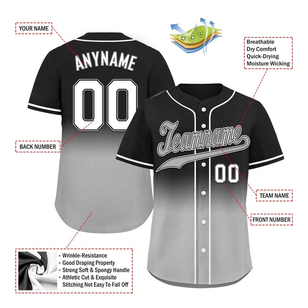 Custom Black Grey Fade Fashion Personalized Authentic Baseball Jersey BSBJ01-D0a70cf - Coolcustomize