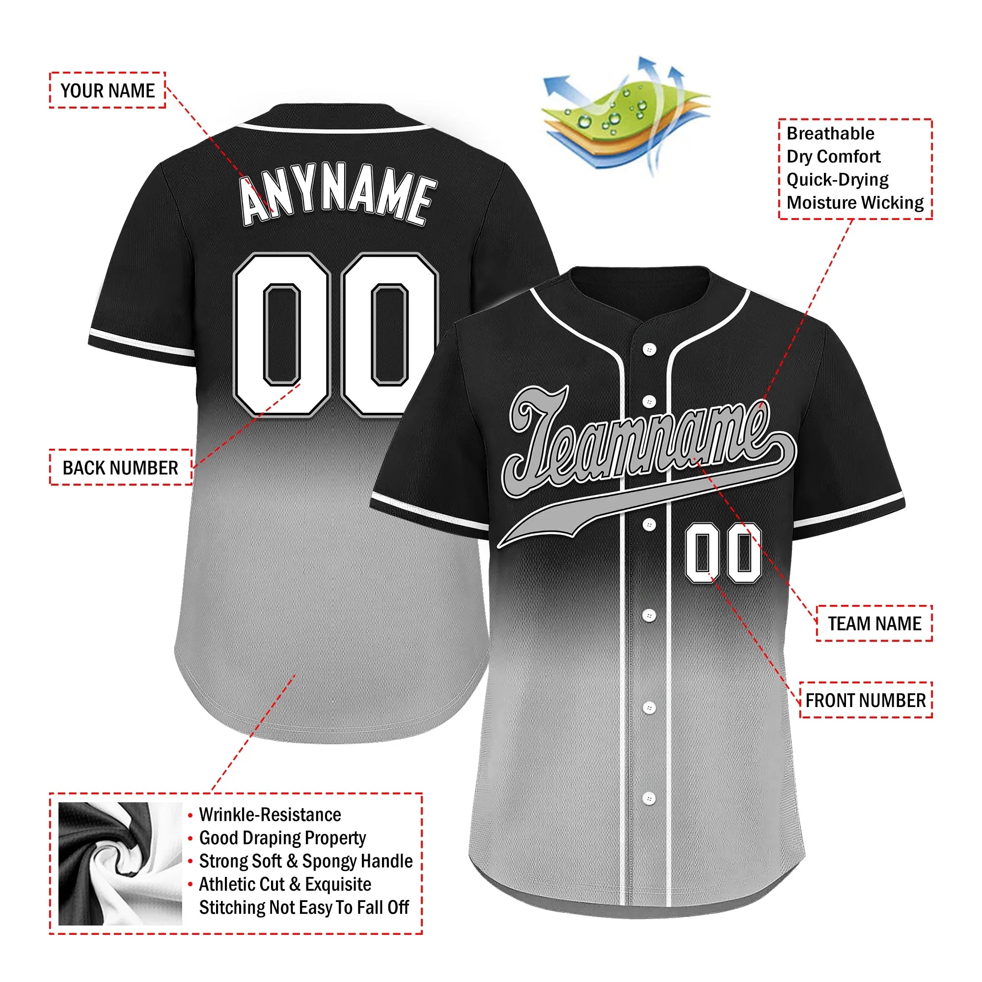 Custom Black Grey Fade Fashion Personalized Authentic Baseball Jersey BSBJ01-D0a70cf - Coolcustomize