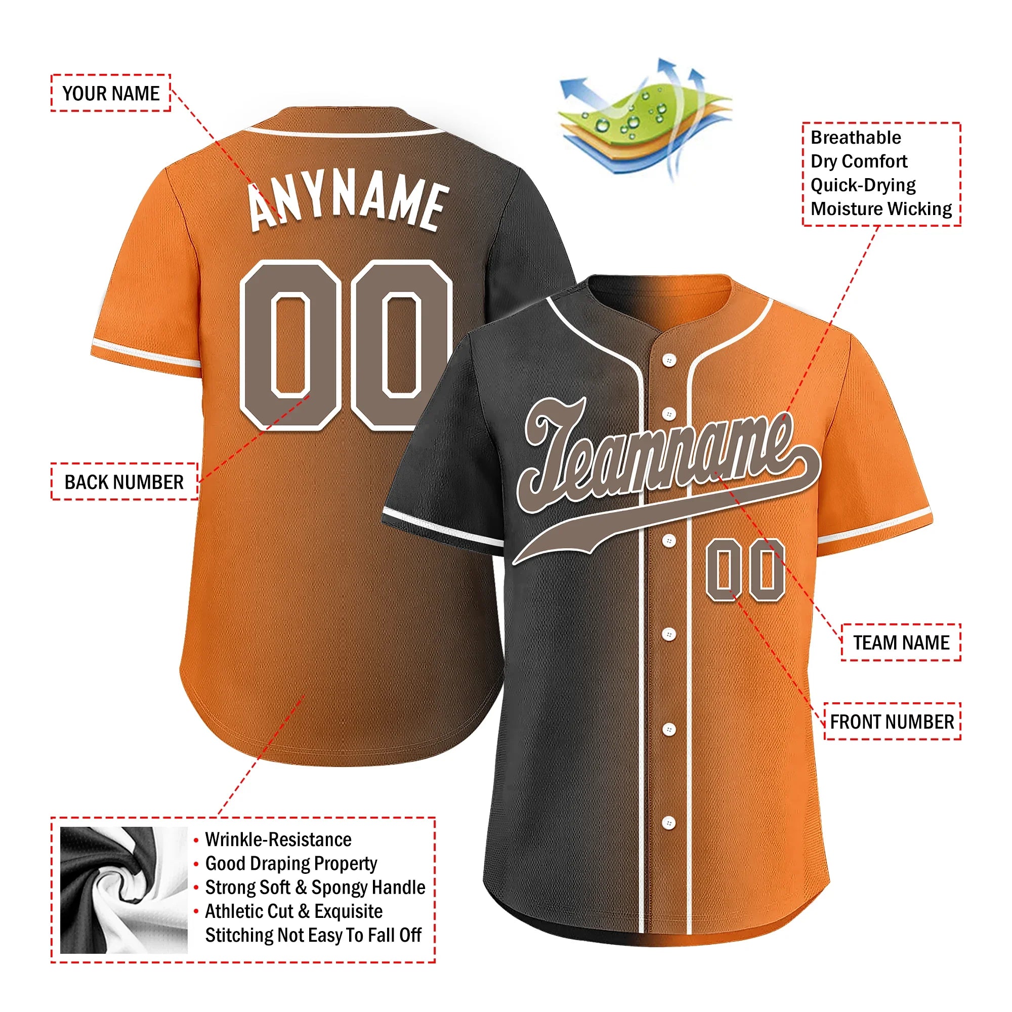 Custom Grey Orange Gradient Fashion Personalized Authentic Baseball Jersey BSBJ01-D0a7097 - Coolcustomize
