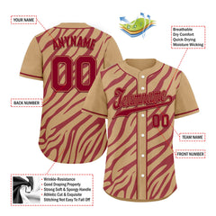 Custom Burgundy Tan Zebra Pattern Personalized Authentic Baseball Jersey BSBJ01-D020201-8