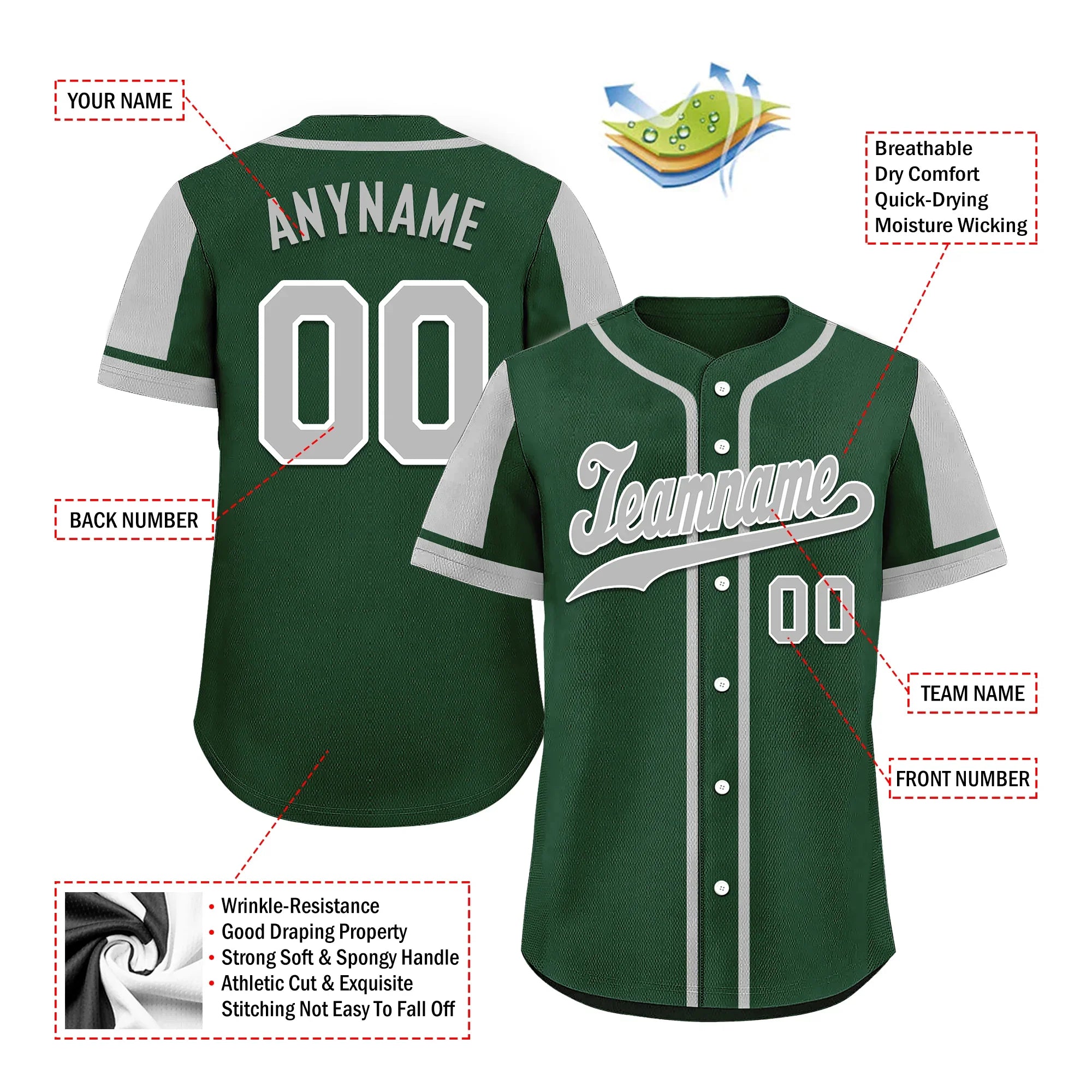 Custom Green Gray Raglan Sleeves Personalized Authentic Baseball Jersey BSBJ01-D017174 - Coolcustomize