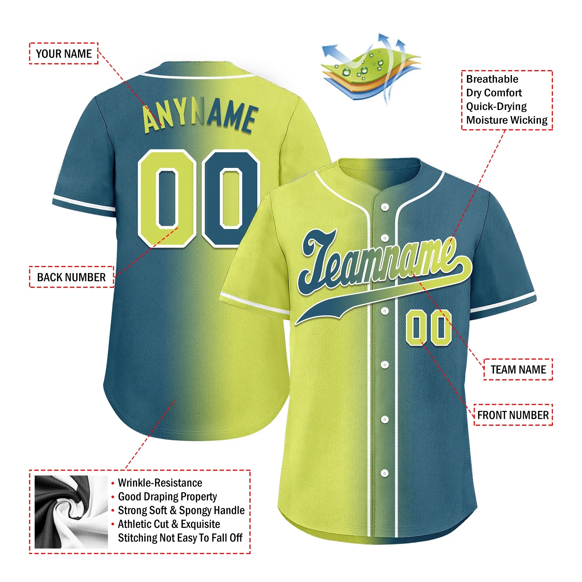 Custom Yellow Green Gradient Fashion Personalized Authentic Baseball Jersey BSBJ01-D0a709d - Coolcustomize