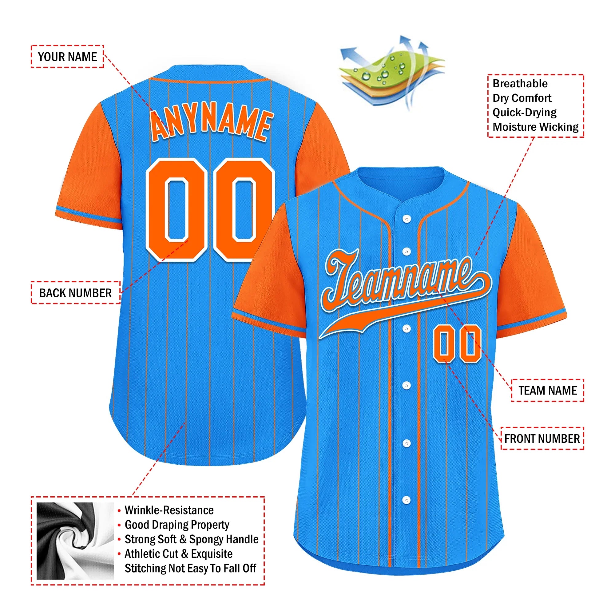 Custom Blue Orange Stripe Fashion Personalized Authentic Baseball Jersey BSBJ01-D017211 - Coolcustomize