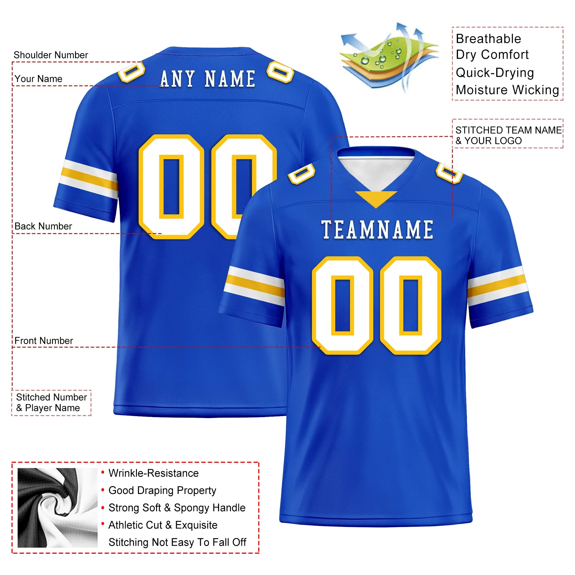 Custom Blue Classic Style Personalized Authentic Football Jersey FBJ02-bd0a70bb - Coolcustomize
