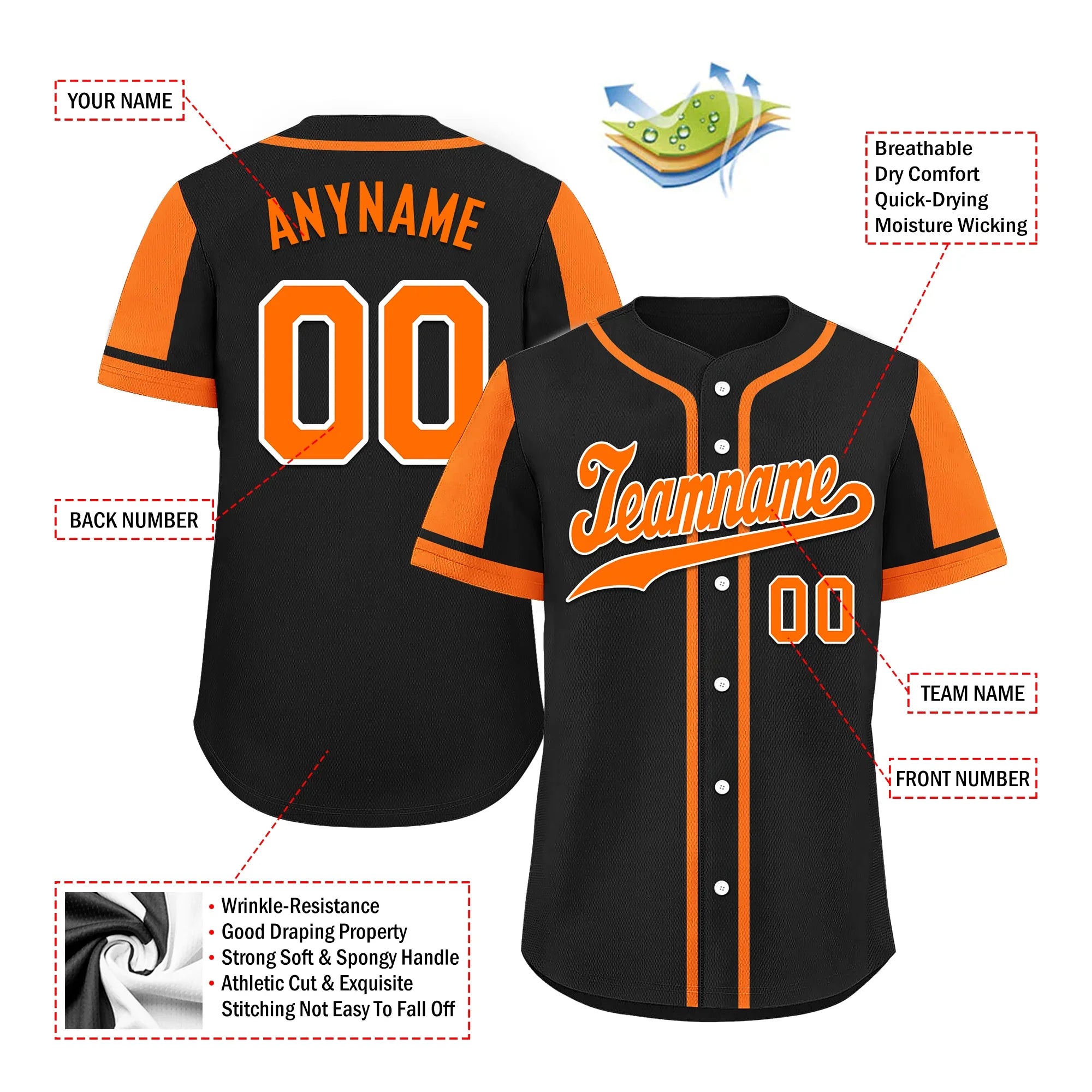 Custom Black Orange Raglan Sleeves Personalized Authentic Baseball Jersey BSBJ01-D017170 - Coolcustomize