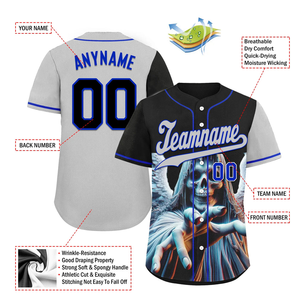 Custom Black Gray Skull Fashion Personalized Authentic Baseball Jersey BSBJ01-D017144 - Coolcustomize