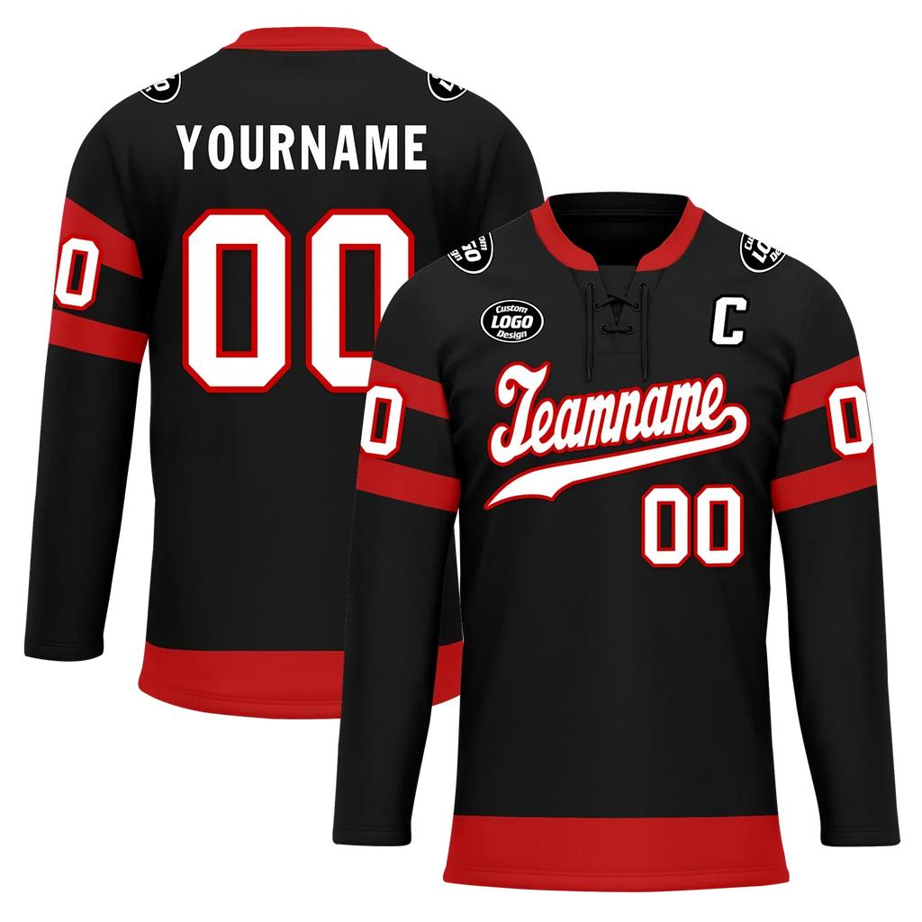 Custom Black Red Personalized Hockey Jersey HCKJ01-D0a70b0 - Coolcustomize
