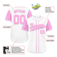 Custom White Pink Raglan Sleeves Personalized Authentic Baseball Jersey BSBJ01-D020200-15