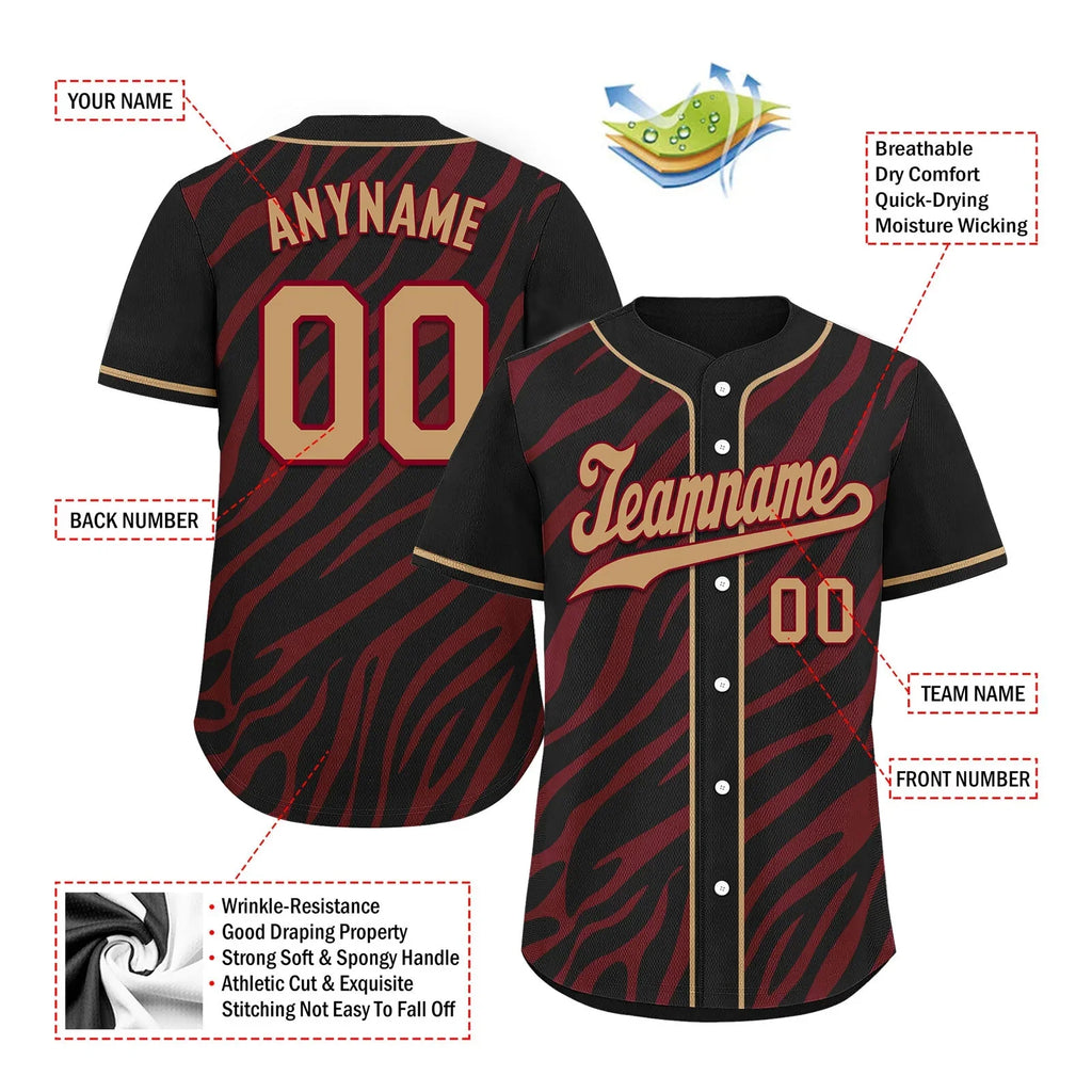 Custom Black Burgundy Zebra Pattern Personalized Authentic Baseball Jersey BSBJ01-D020201-9 - Coolcustomize