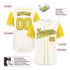 Custom White Yellow Stripe Fashion Personalized Authentic Baseball Jersey BSBJ01-D017241