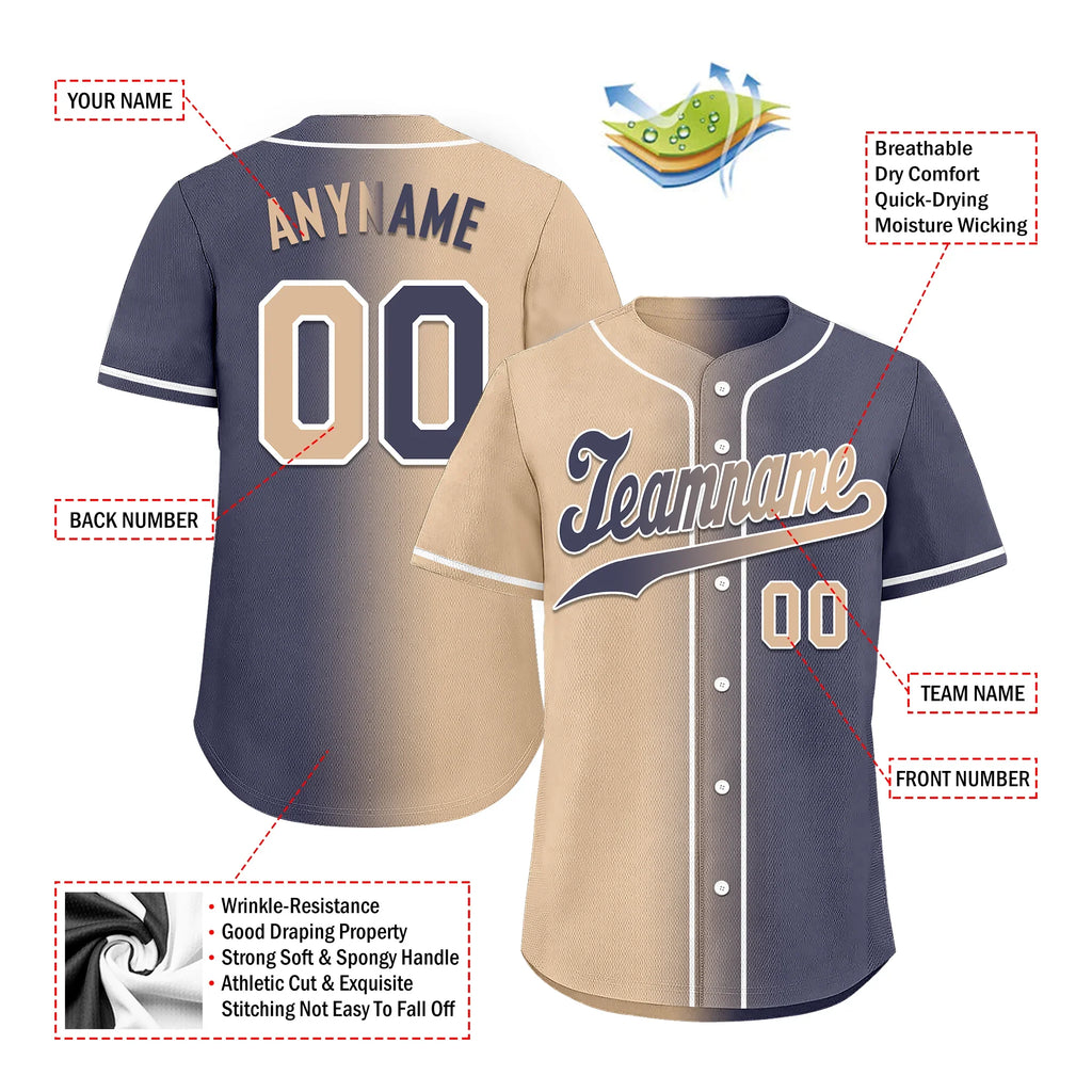 Custom Beige Blue Gradient Fashion Personalized Authentic Baseball Jersey BSBJ01-D0a7080 - Coolcustomize