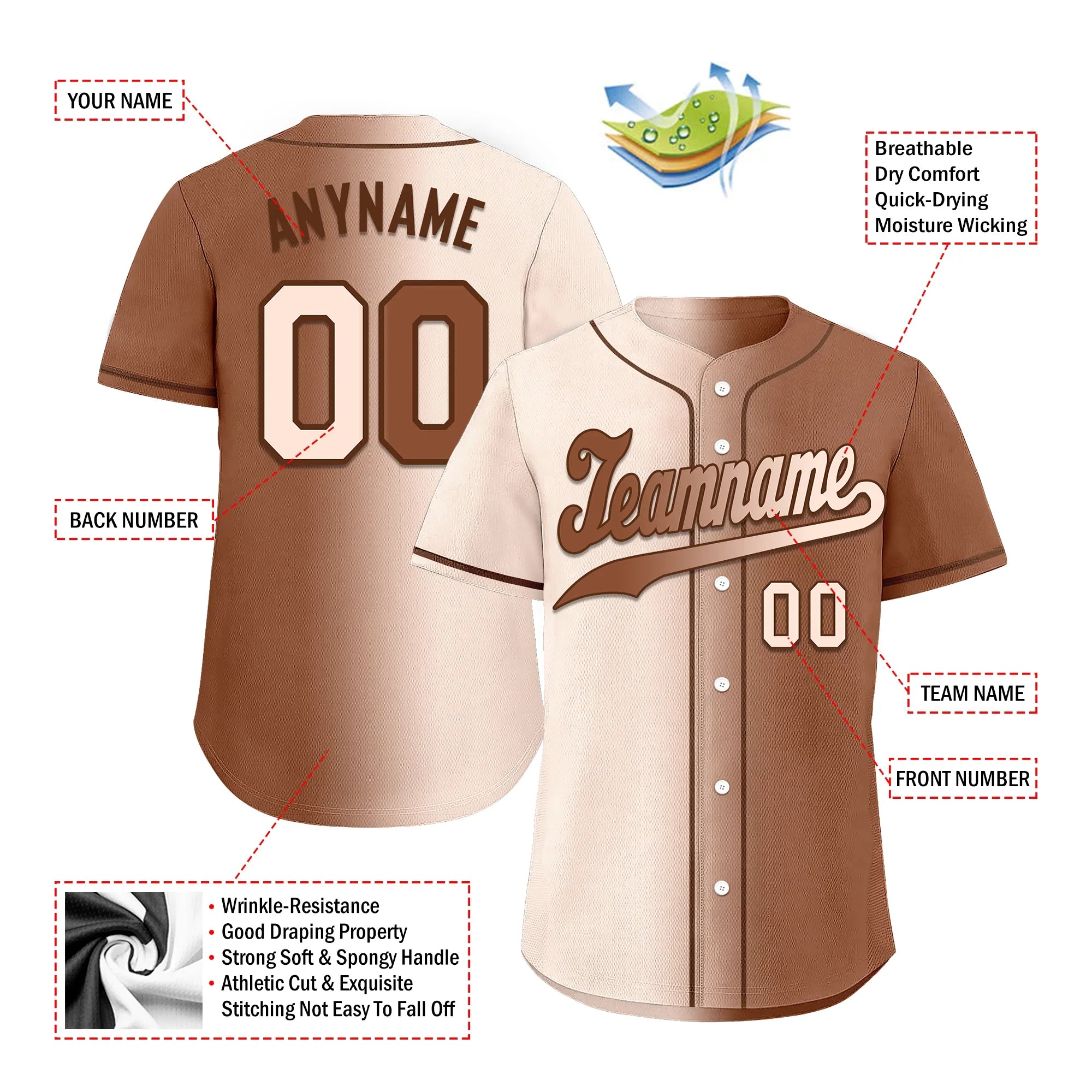 Custom Beige Brown Gradient Fashion Personalized Authentic Baseball Jersey BSBJ01-D0a708e - Coolcustomize