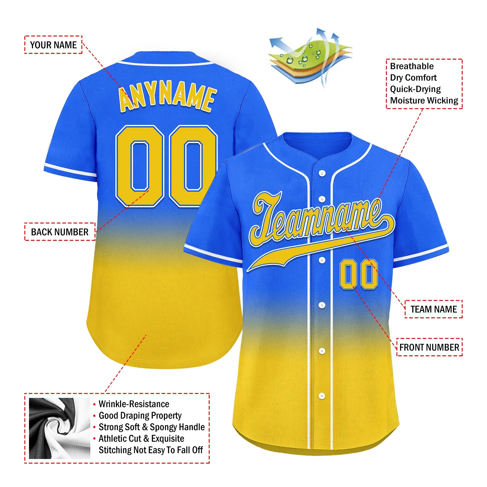 Custom Blue Yellow Fade Fashion Personalized Authentic Baseball Jersey BSBJ01-D0a70c0 - Coolcustomize
