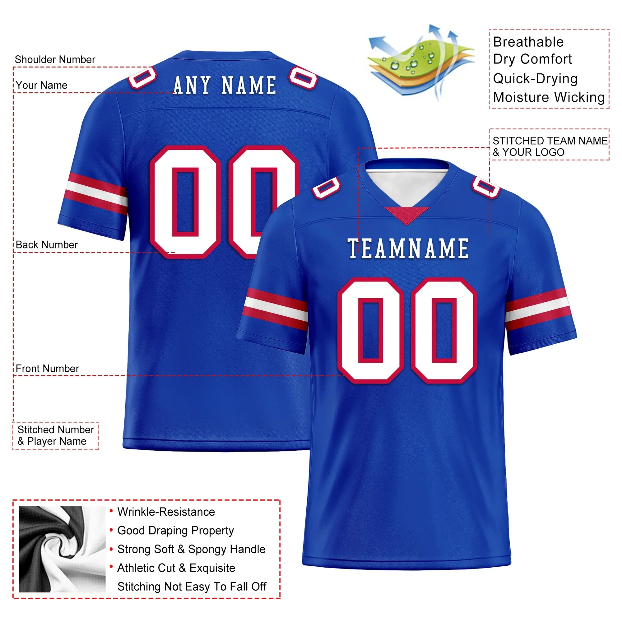 Custom Blue Classic Style Personalized Authentic Football Jersey FBJ02-bd0a70ca - Coolcustomize