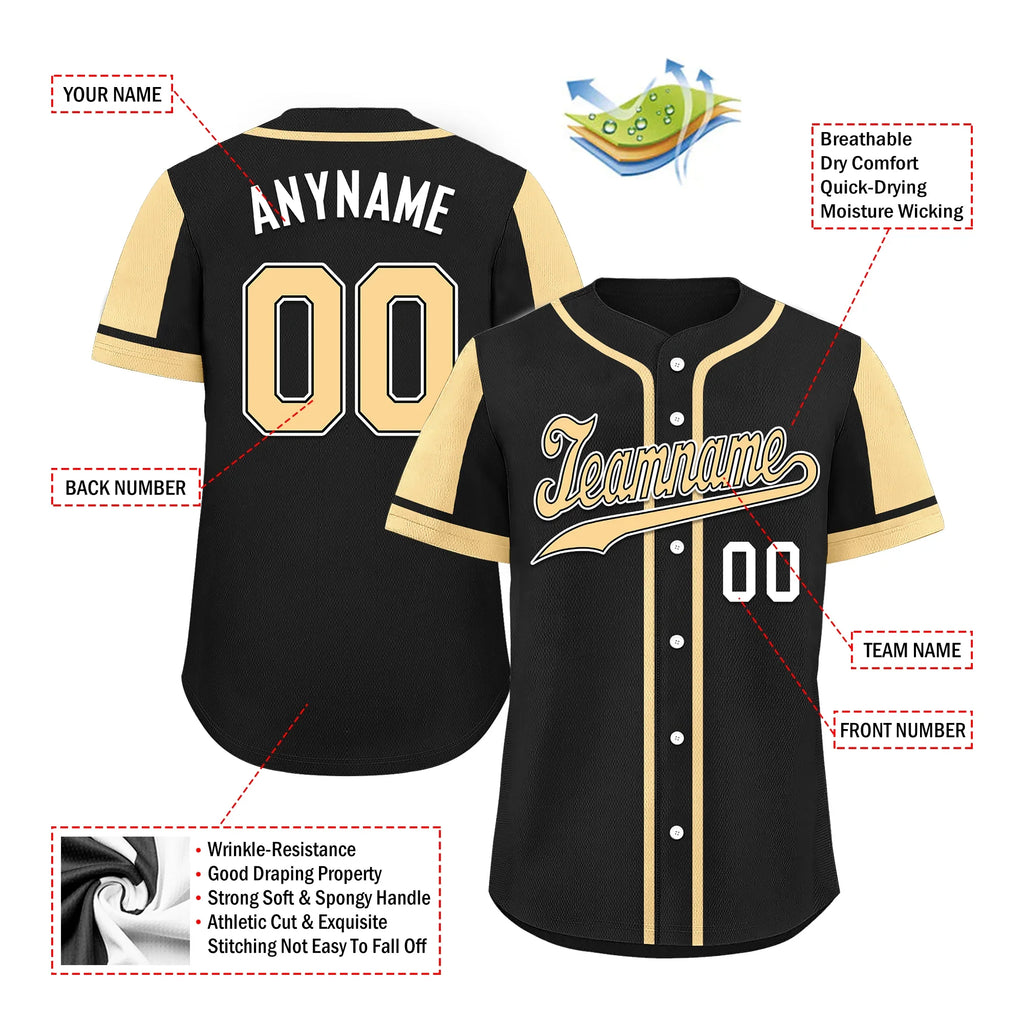 Custom Black Yellow Raglan Sleeves Personalized Authentic Baseball Jersey BSBJ01-D017196 - Coolcustomize