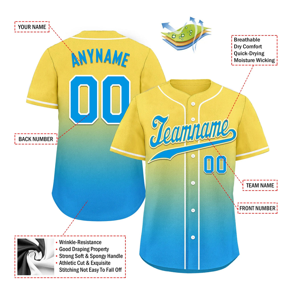 Custom Yellow Blue Fade Fashion Personalized Authentic Baseball Jersey BSBJ01-D0a70fc - Coolcustomize