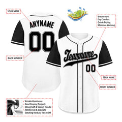 Custom White Black Raglan Sleeves Personalized Authentic Baseball Jersey BSBJ01-D020200-19