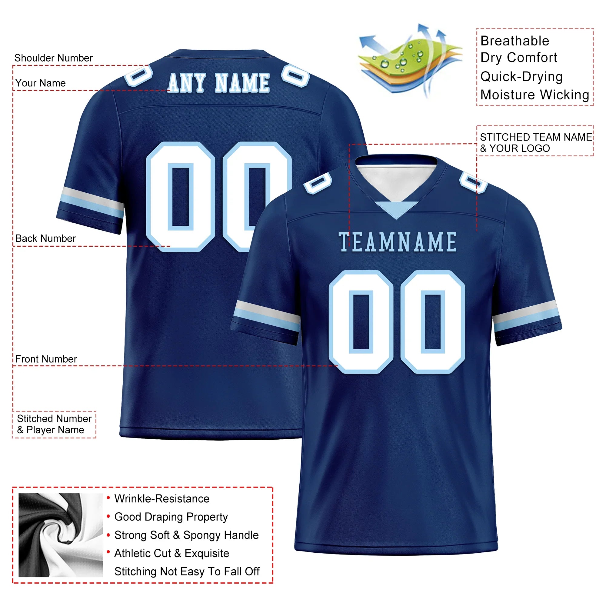 Custom Blue Classic Style Personalized Authentic Football Jersey FBJ02-bd0a70a7 - Coolcustomize