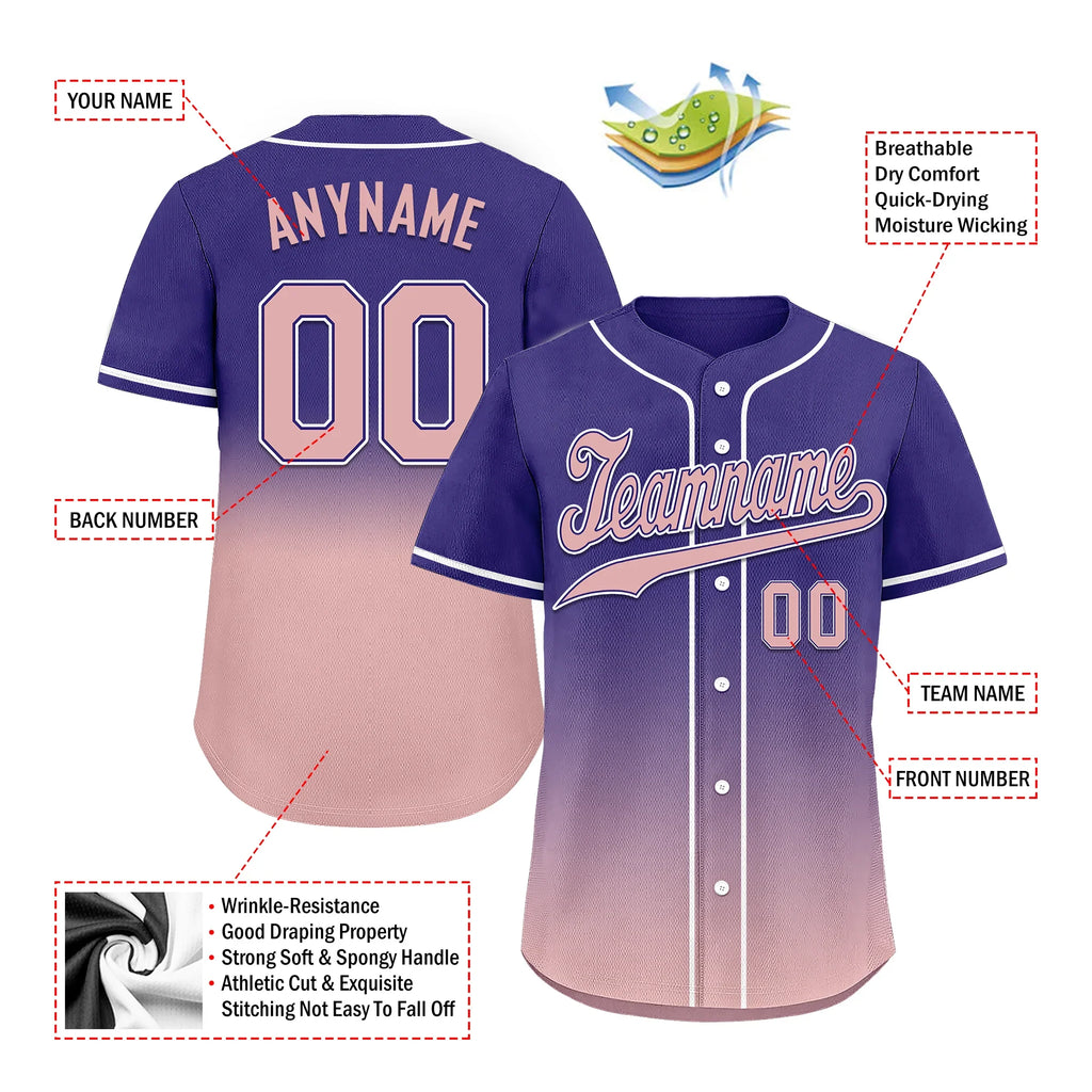 Custom Purple Pink Fade Fashion Personalized Authentic Baseball Jersey BSBJ01-D0a7070 - Coolcustomize