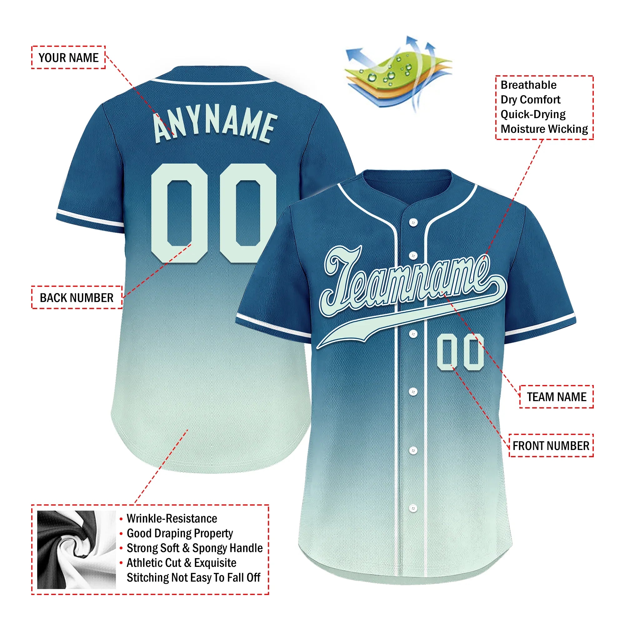 Custom Blue Fade Fashion Personalized Authentic Baseball Jersey BSBJ01-D0a70f9 - Coolcustomize