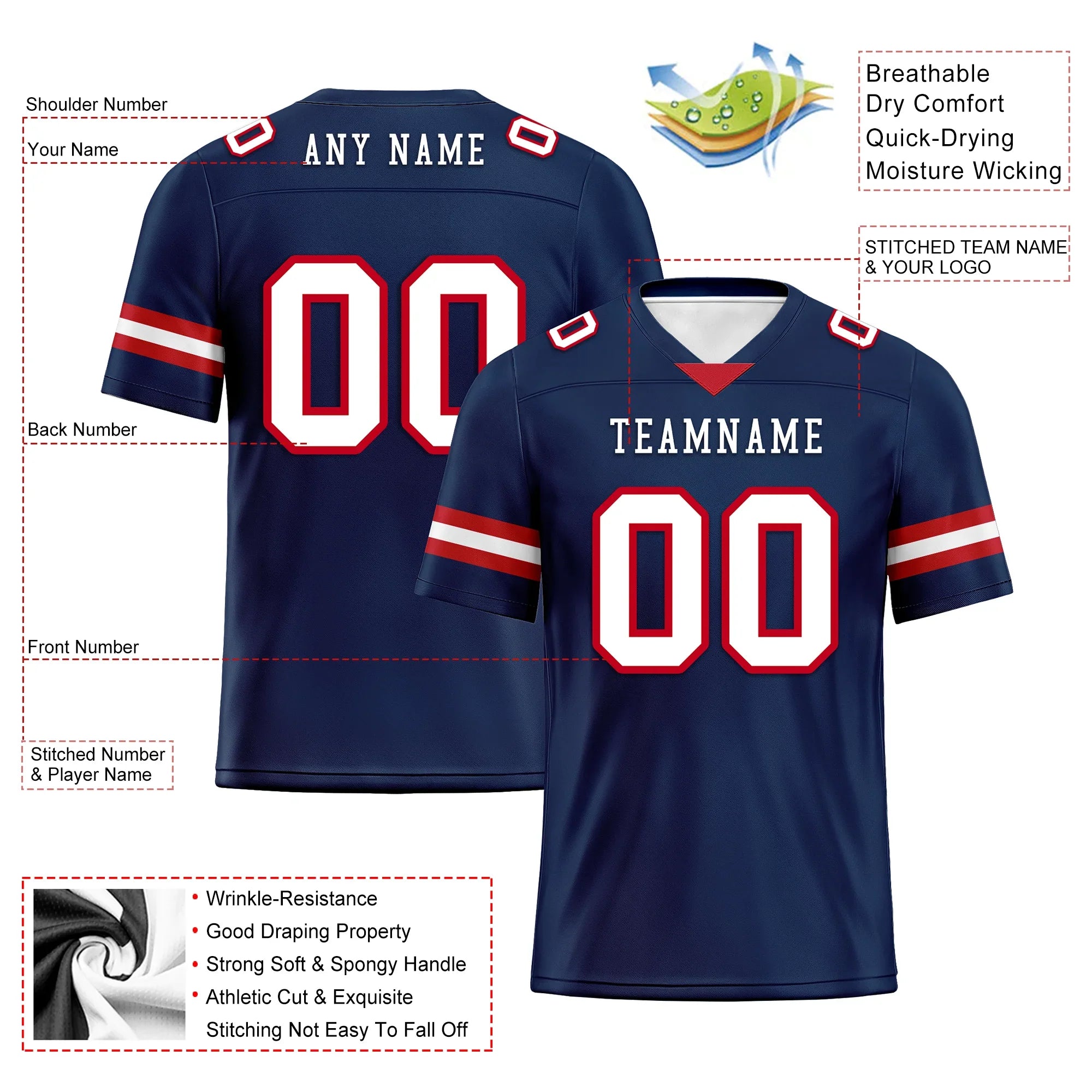 Custom Blue Classic Style Personalized Authentic Football Jersey FBJ02-bd0a70b0 - Coolcustomize