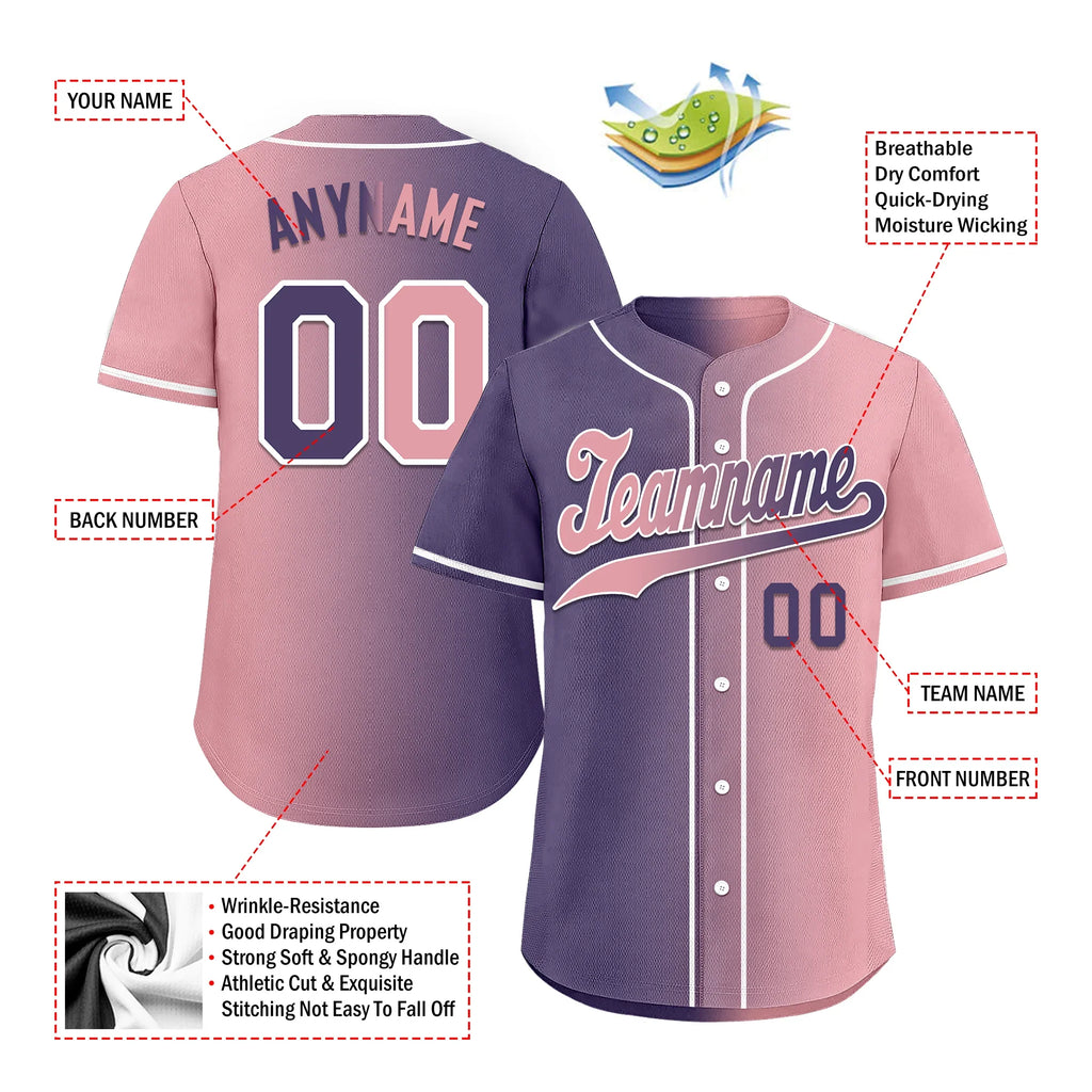 Custom Purple Pink Gradient Fashion Personalized Authentic Baseball Jersey BSBJ01-D0a7a0e - Coolcustomize