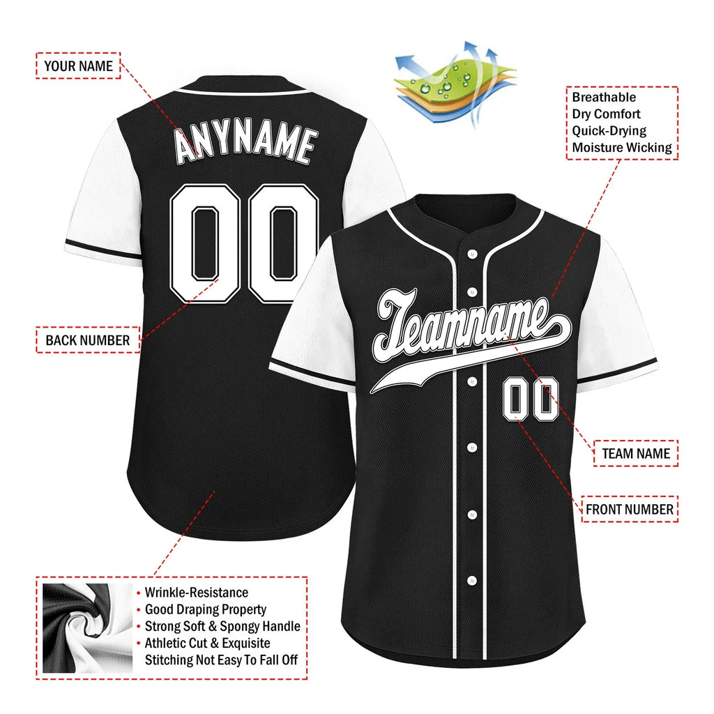 Custom Black White Raglan Sleeves Personalized Authentic Baseball Jersey BSBJ01-D020200-20 - Coolcustomize