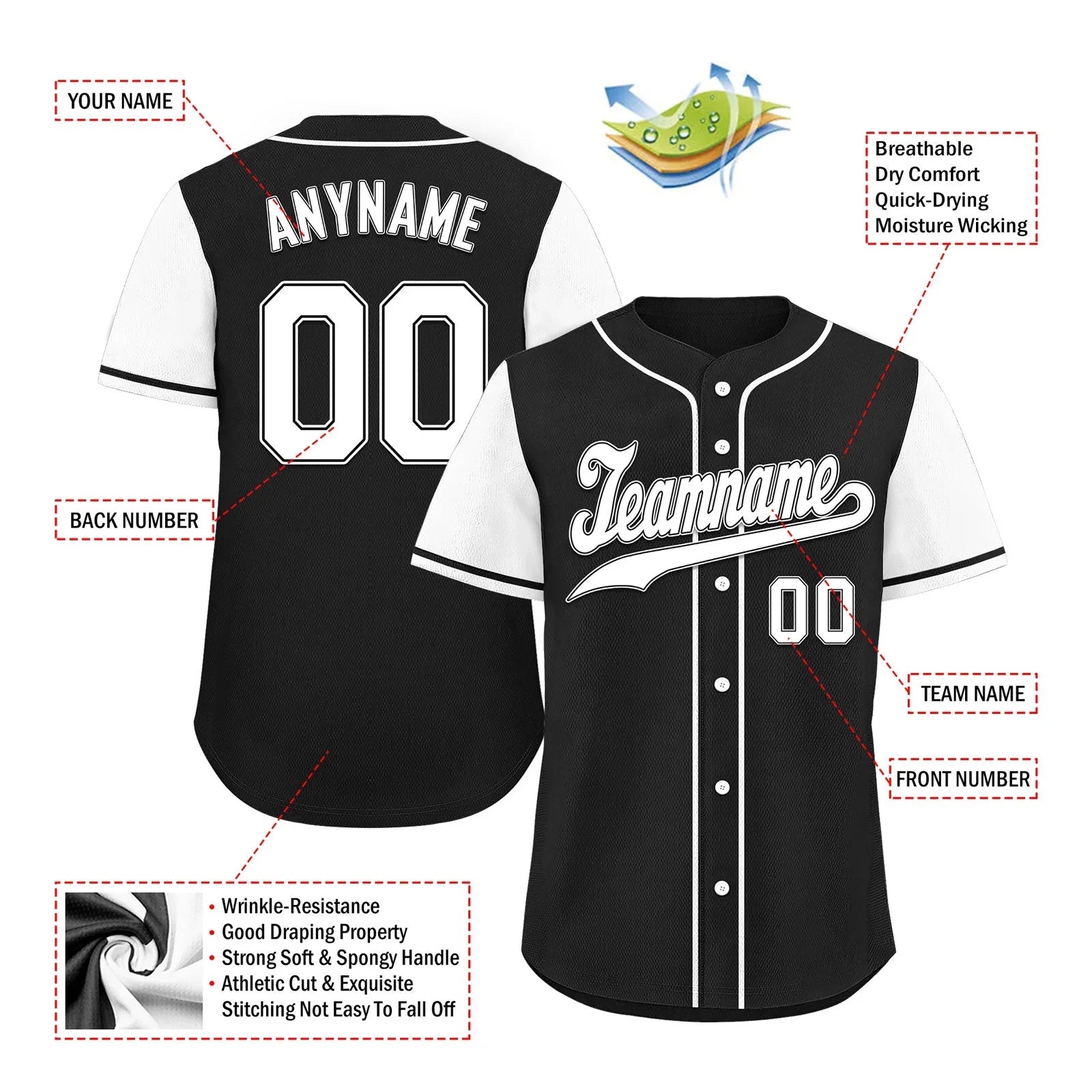 Custom Black White Raglan Sleeves Personalized Authentic Baseball Jersey BSBJ01-D020200-20 - Coolcustomize