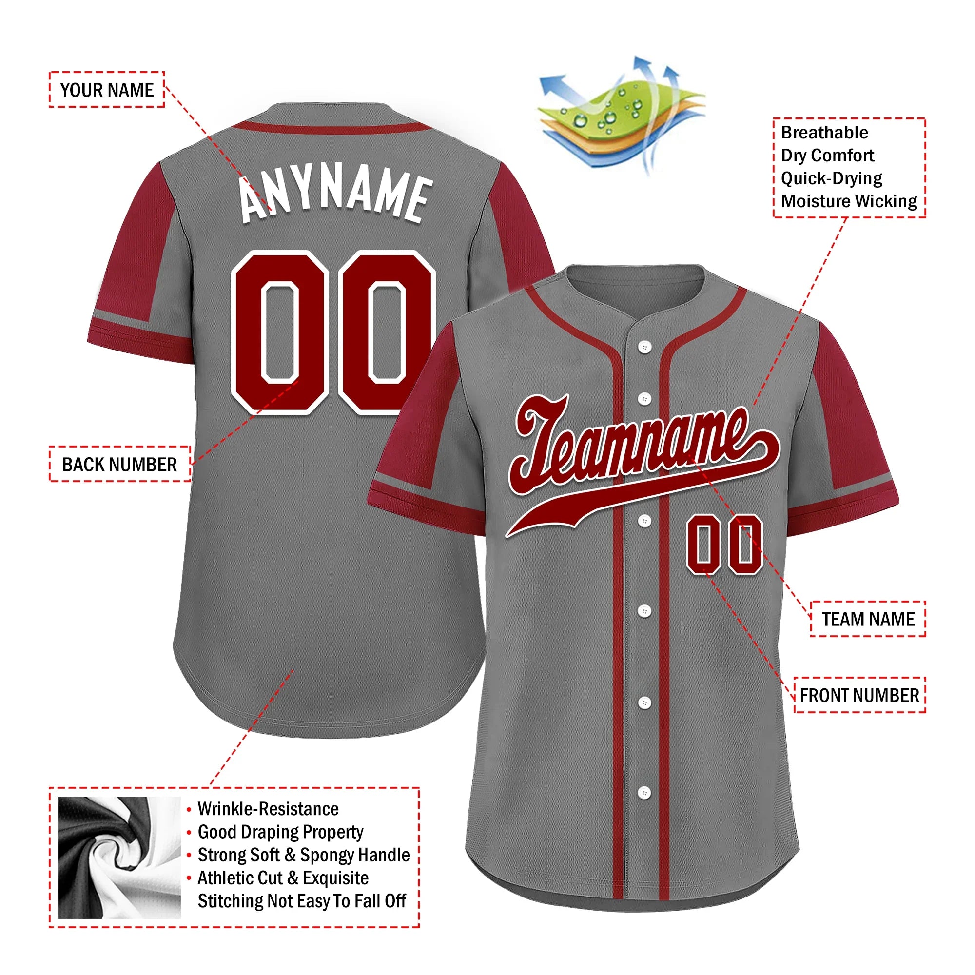 Custom Gray Red Raglan Sleeves Personalized Authentic Baseball Jersey BSBJ01-D017177 - Coolcustomize