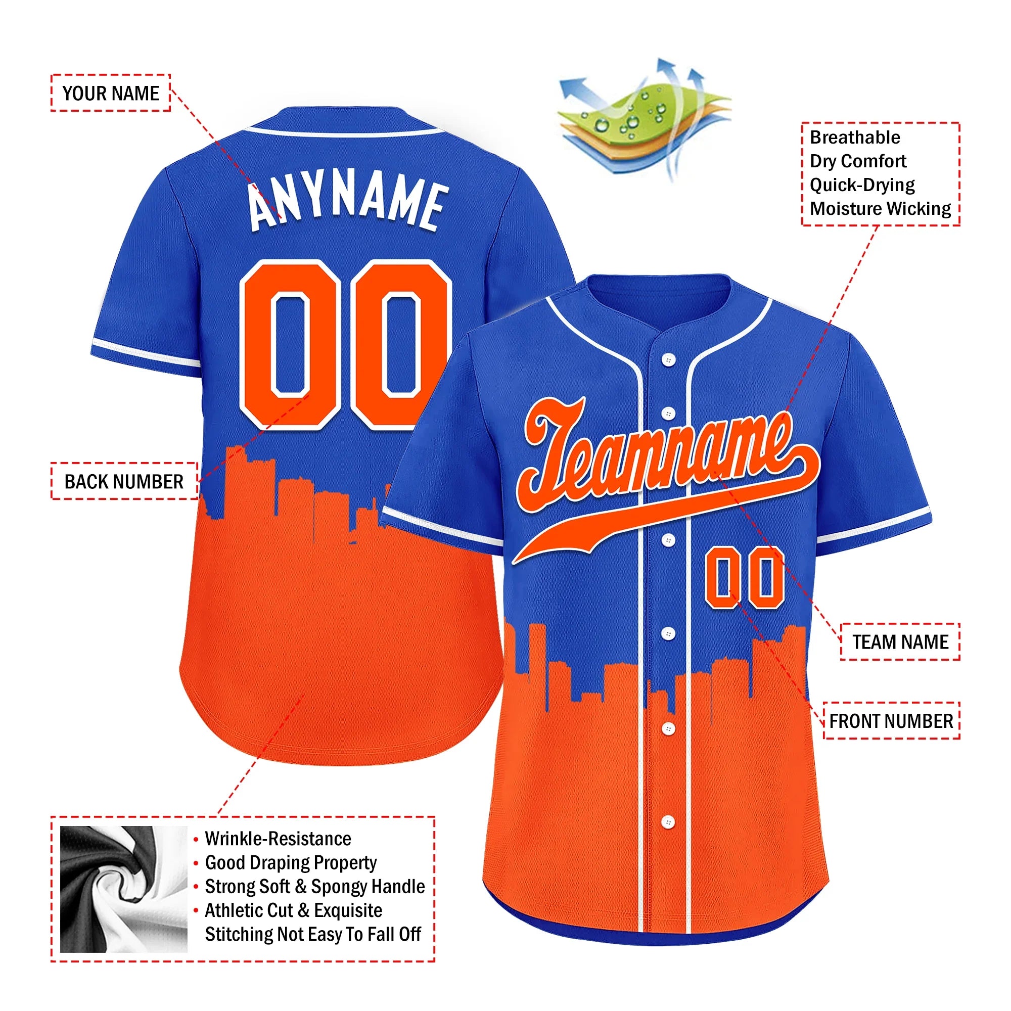 Custom Blue Orange City Edition Personalized Authentic Baseball Jersey BSBJ01-D017140 - Coolcustomize