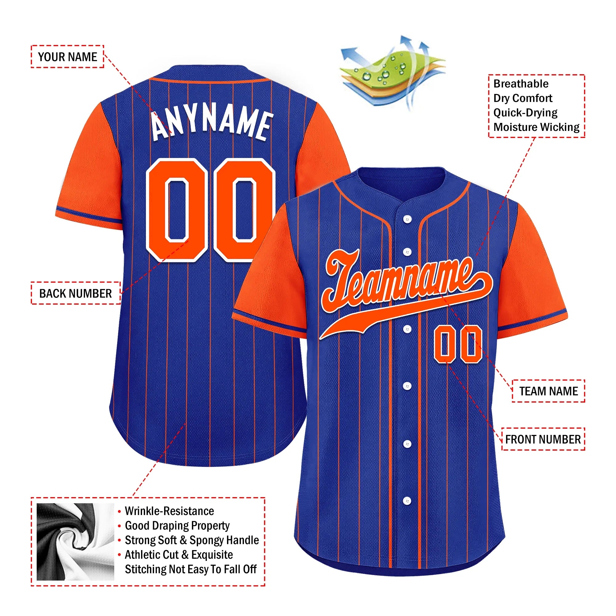 Custom Blue Orange Stripe Fashion Personalized Authentic Baseball Jersey BSBJ01-D017250 - Coolcustomize