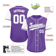 Custom Purple White Raglan Sleeves Personalized Authentic Baseball Jersey BSBJ01-D020200-14