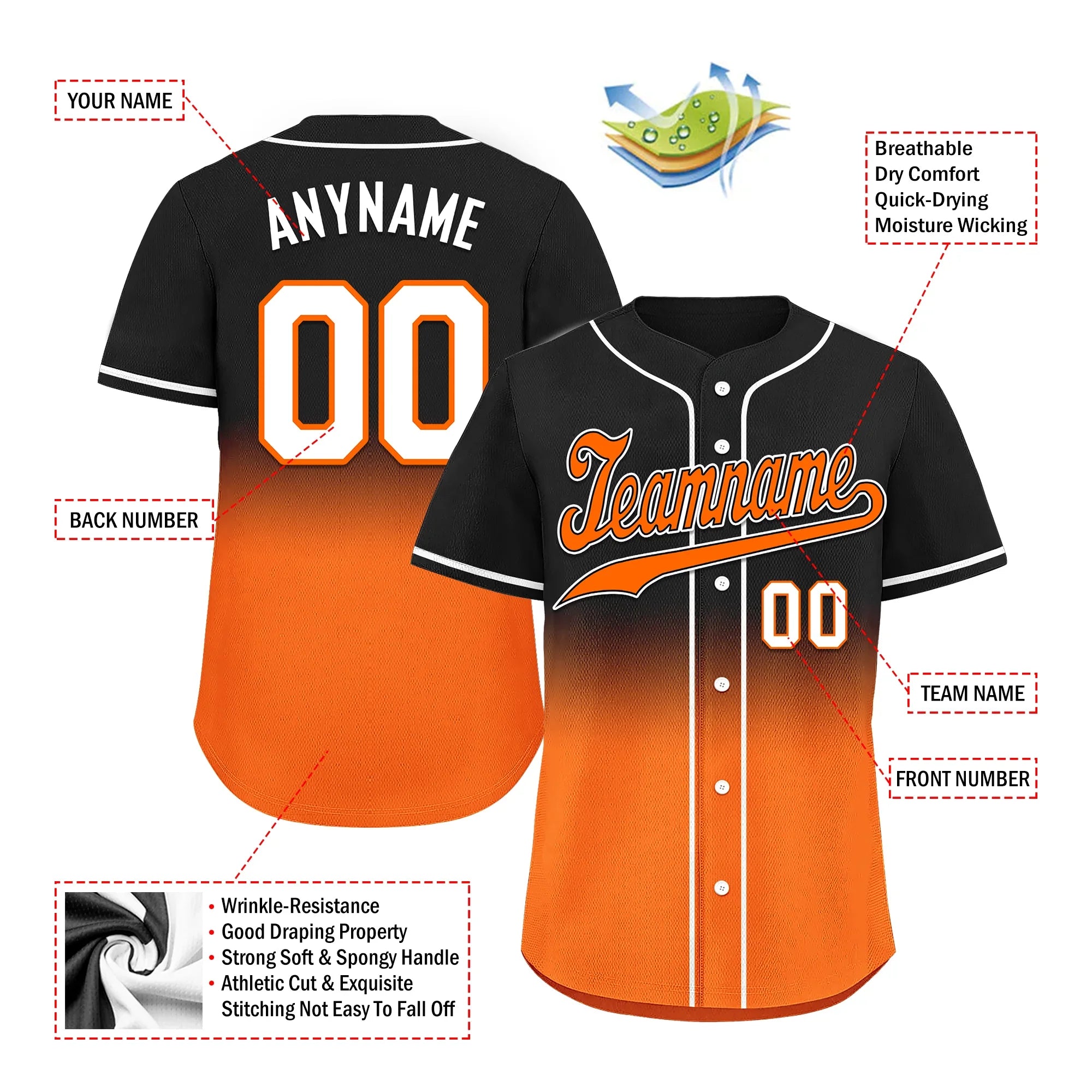 Custom Black Orange Fade Fashion Personalized Authentic Baseball Jersey BSBJ01-D0a70ce - Coolcustomize