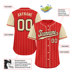 Custom Red Yellow Stripe Fashion Personalized Authentic Baseball Jersey BSBJ01-D017236