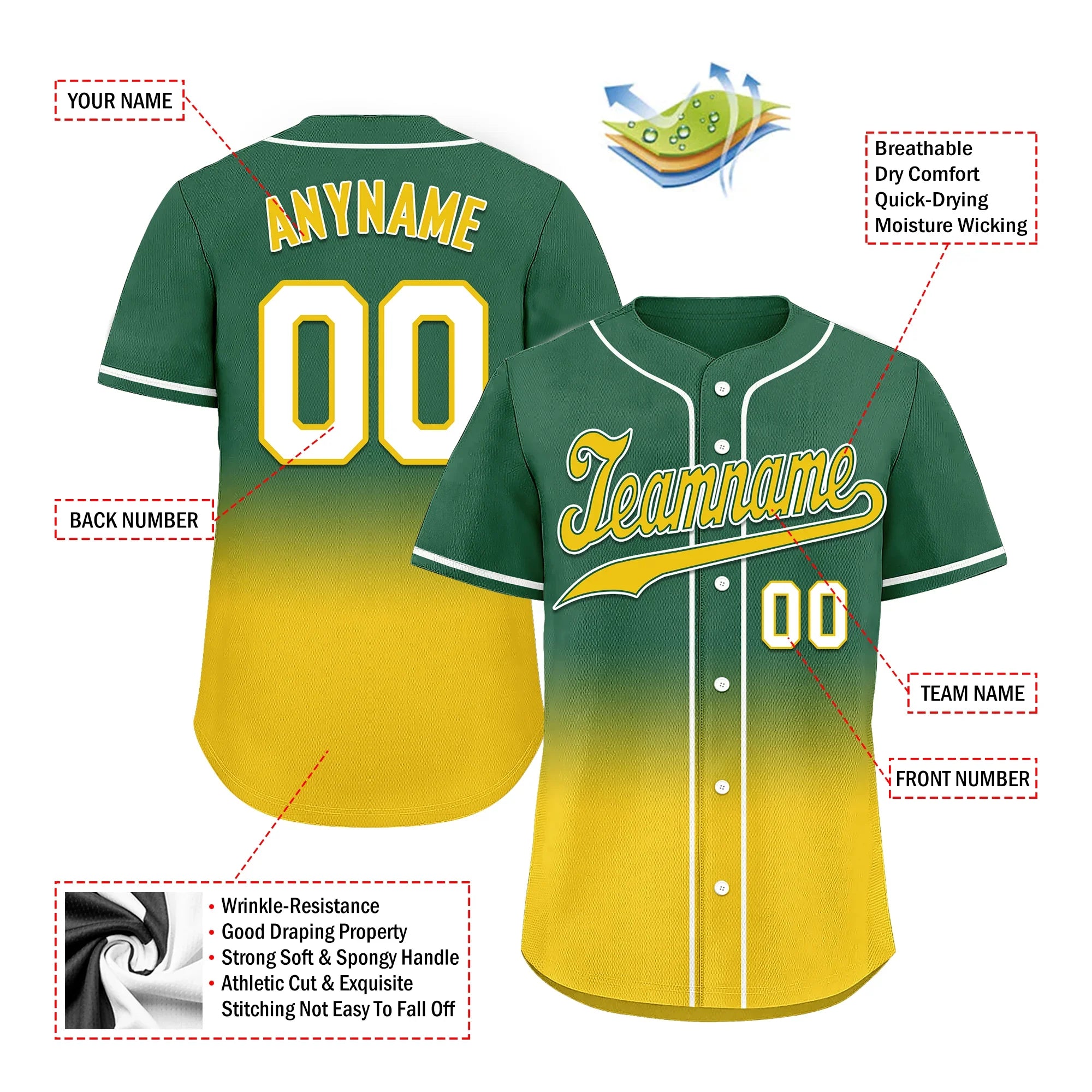 Custom Green Yellow Fade Fashion Personalized Authentic Baseball Jersey BSBJ01-D0a70ca - Coolcustomize
