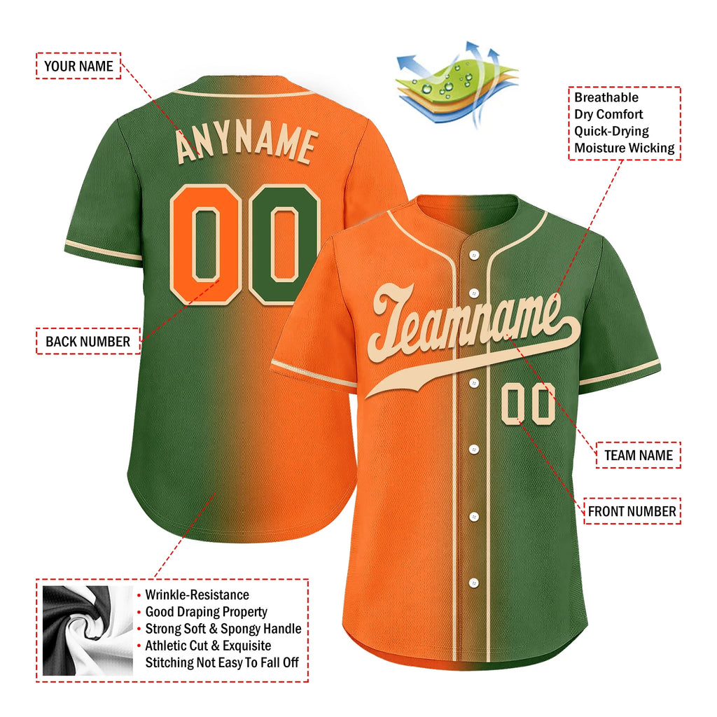 Custom Orange Green Gradient Fashion Personalized Authentic Baseball Jersey BSBJ01-D0a708d - Coolcustomize