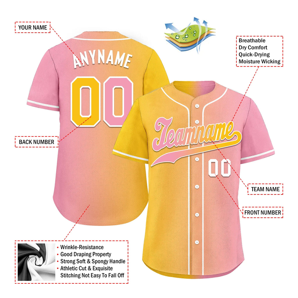 Custom Yellow Pink Gradient Fashion Personalized Authentic Baseball Jersey BSBJ01-D0a7aac - Coolcustomize