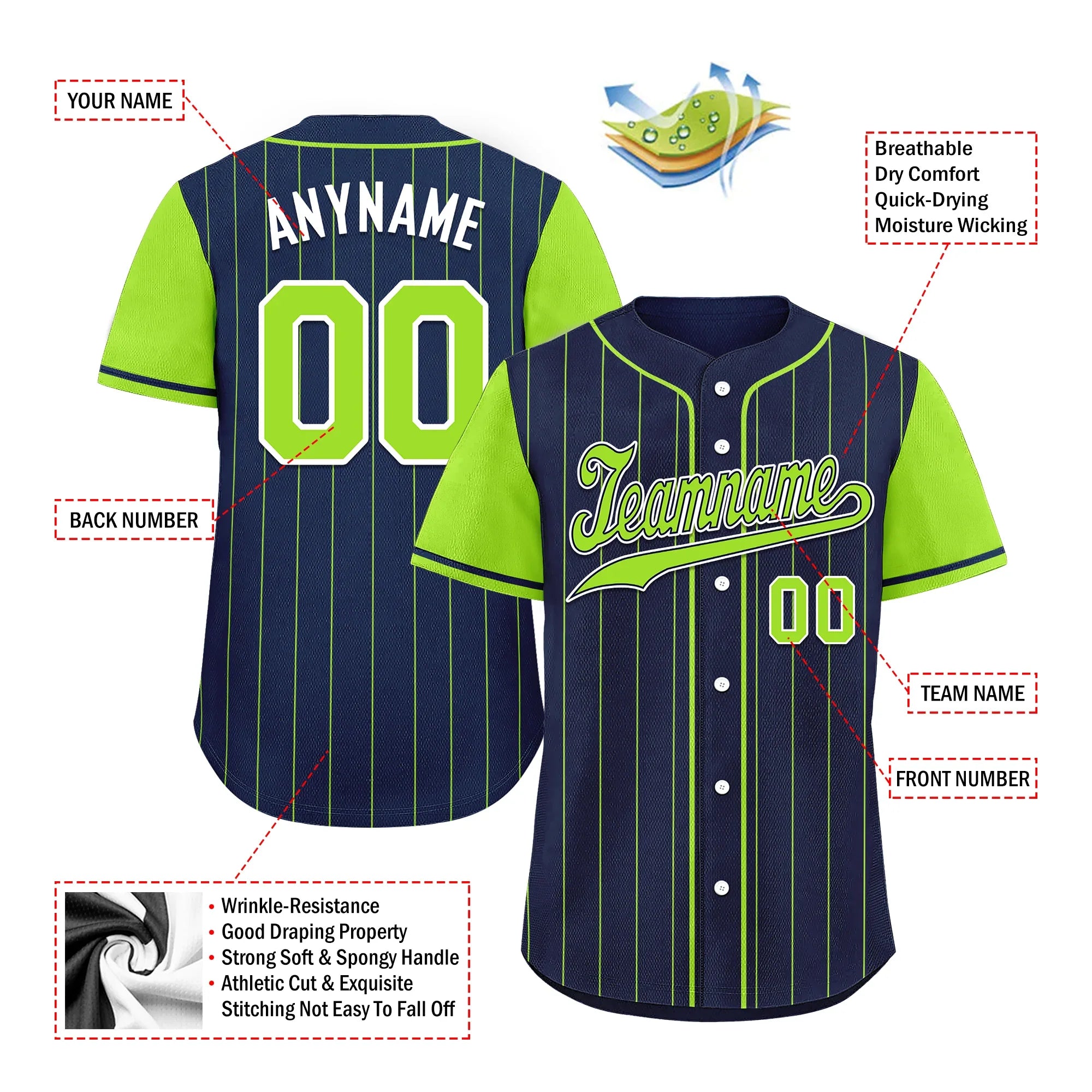 Custom Blue Green Stripe Fashion Personalized Authentic Baseball Jersey BSBJ01-D017231 - Coolcustomize