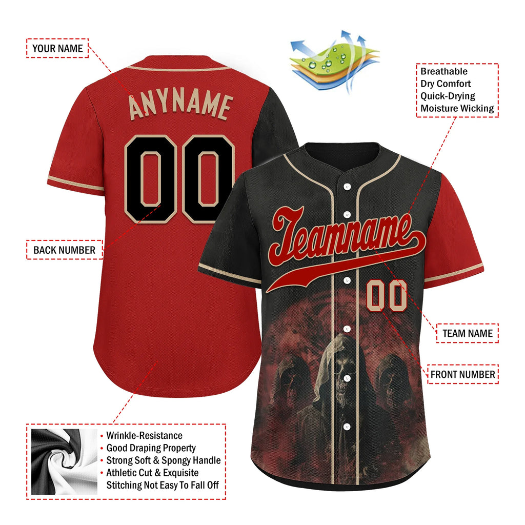 Custom Black Red Skull Fashion Personalized Authentic Baseball Jersey BSBJ01-D017143 - Coolcustomize