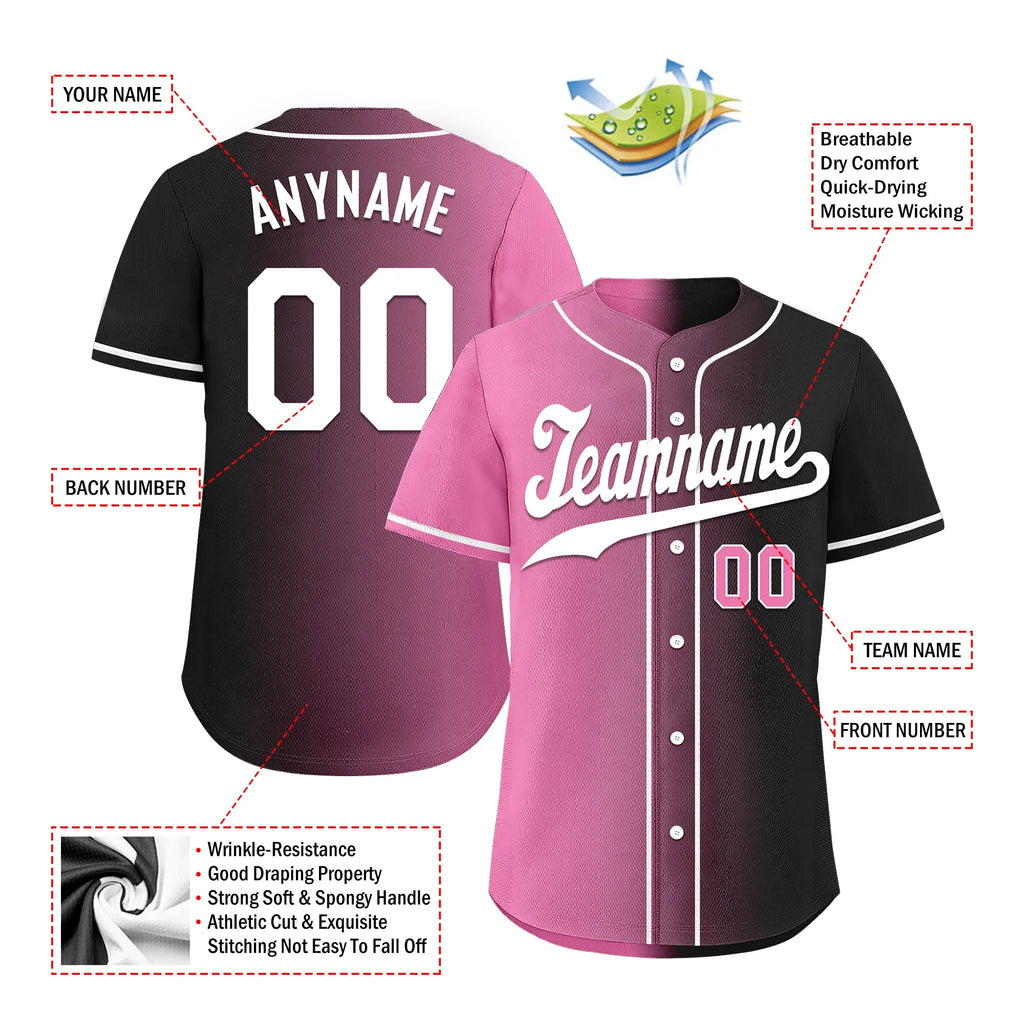 Custom Pink Black Gradient Fashion Personalized Authentic Baseball Jersey BSBJ01-D0a7099 - Coolcustomize