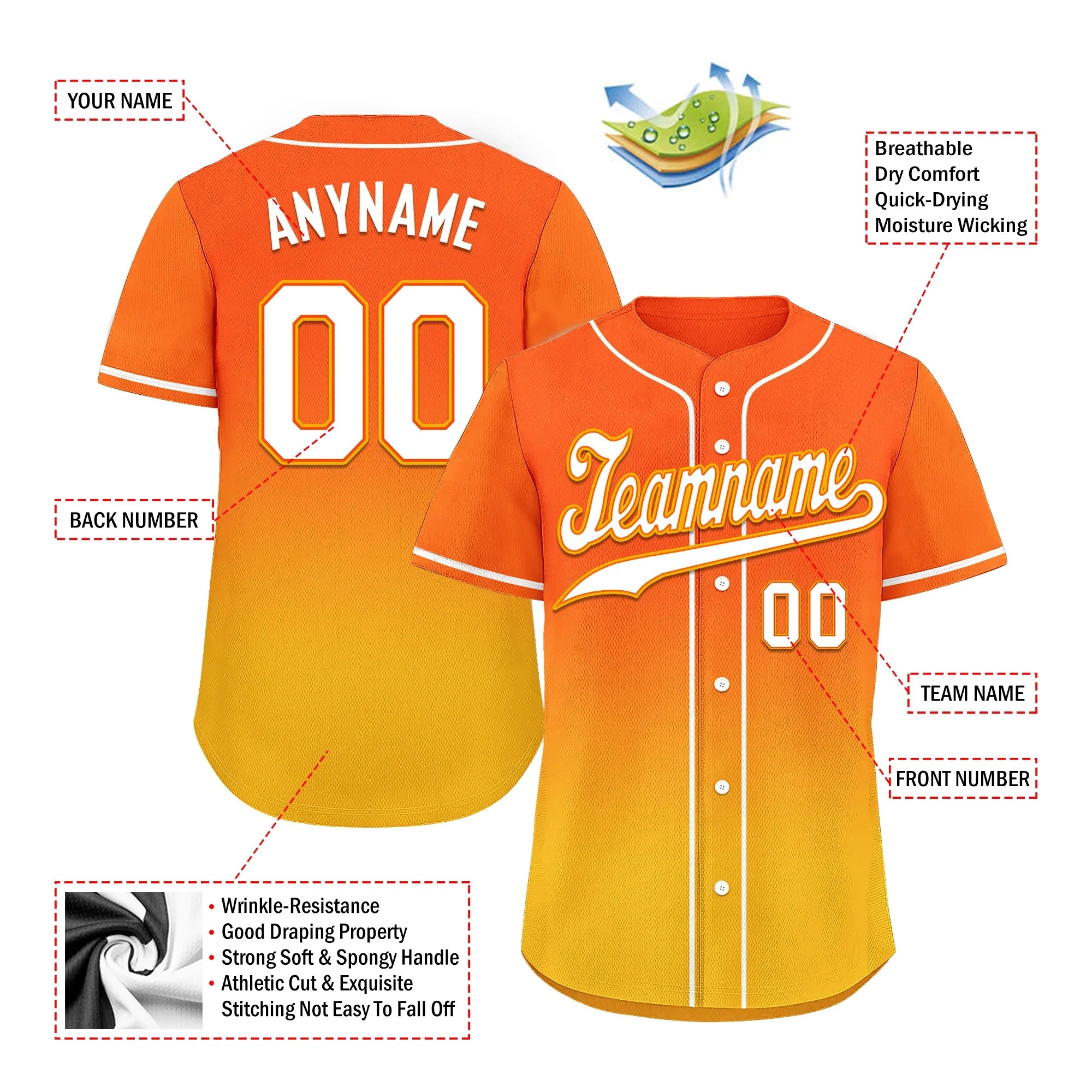 Custom Yellow Orange Fade Fashion Personalized Authentic Baseball Jersey BSBJ01-D0a70c8 - Coolcustomize