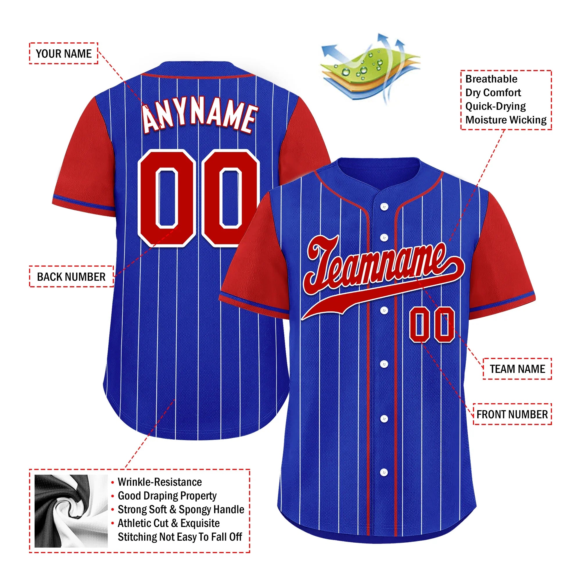 Custom Blue Red Stripe Fashion Personalized Authentic Baseball Jersey BSBJ01-D017215 - Coolcustomize