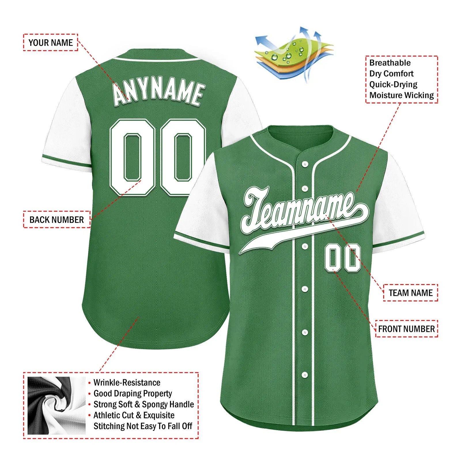 Custom Green White Raglan Sleeves Personalized Authentic Baseball Jersey BSBJ01-D020200-10 - Coolcustomize