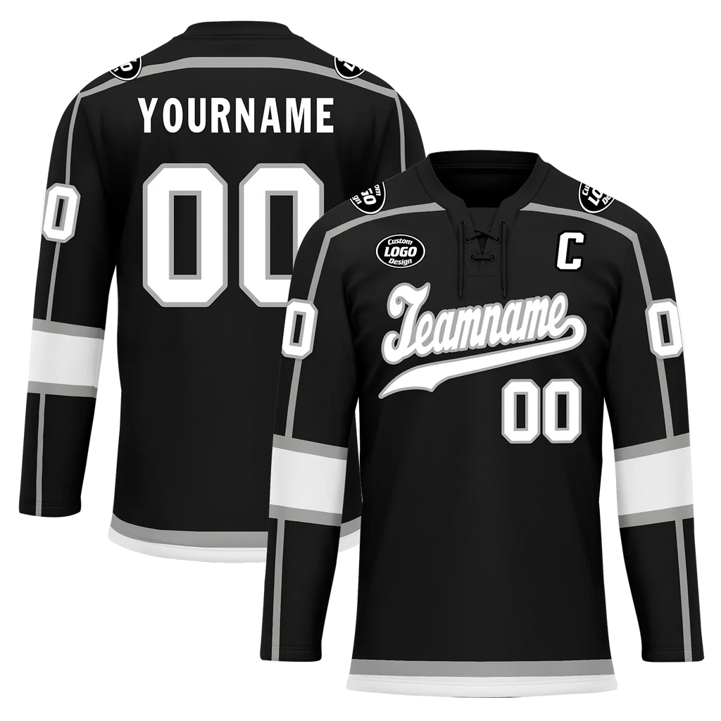 Custom Black White Personalized Hockey Jersey HCKJ01-D0a70e8 - Coolcustomize