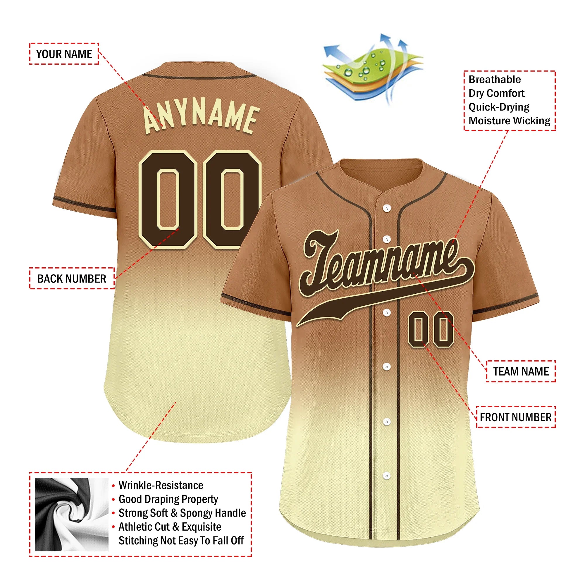 Custom Brown Yellow Fade Fashion Personalized Authentic Baseball Jersey BSBJ01-D0a70ff - Coolcustomize