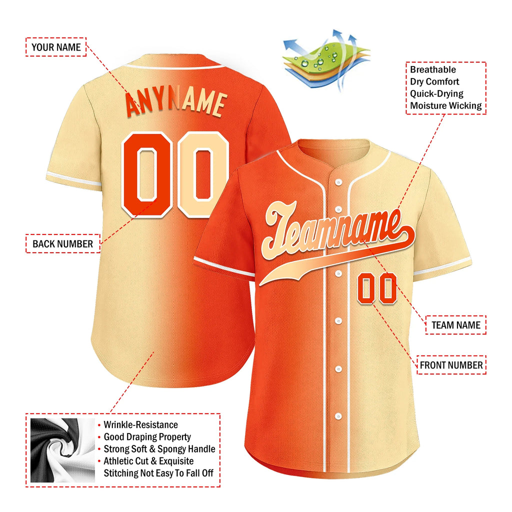 Custom Orange Beige Gradient Fashion Personalized Authentic Baseball Jersey BSBJ01-D0a707f - Coolcustomize