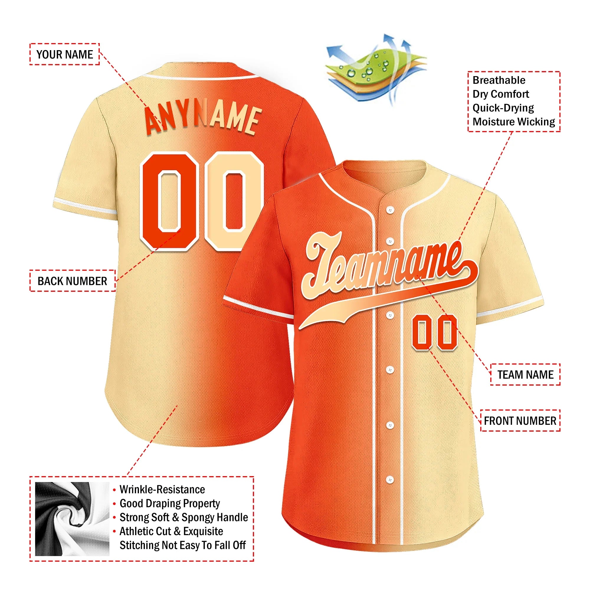 Custom Orange Beige Gradient Fashion Personalized Authentic Baseball Jersey BSBJ01-D0a707f - Coolcustomize