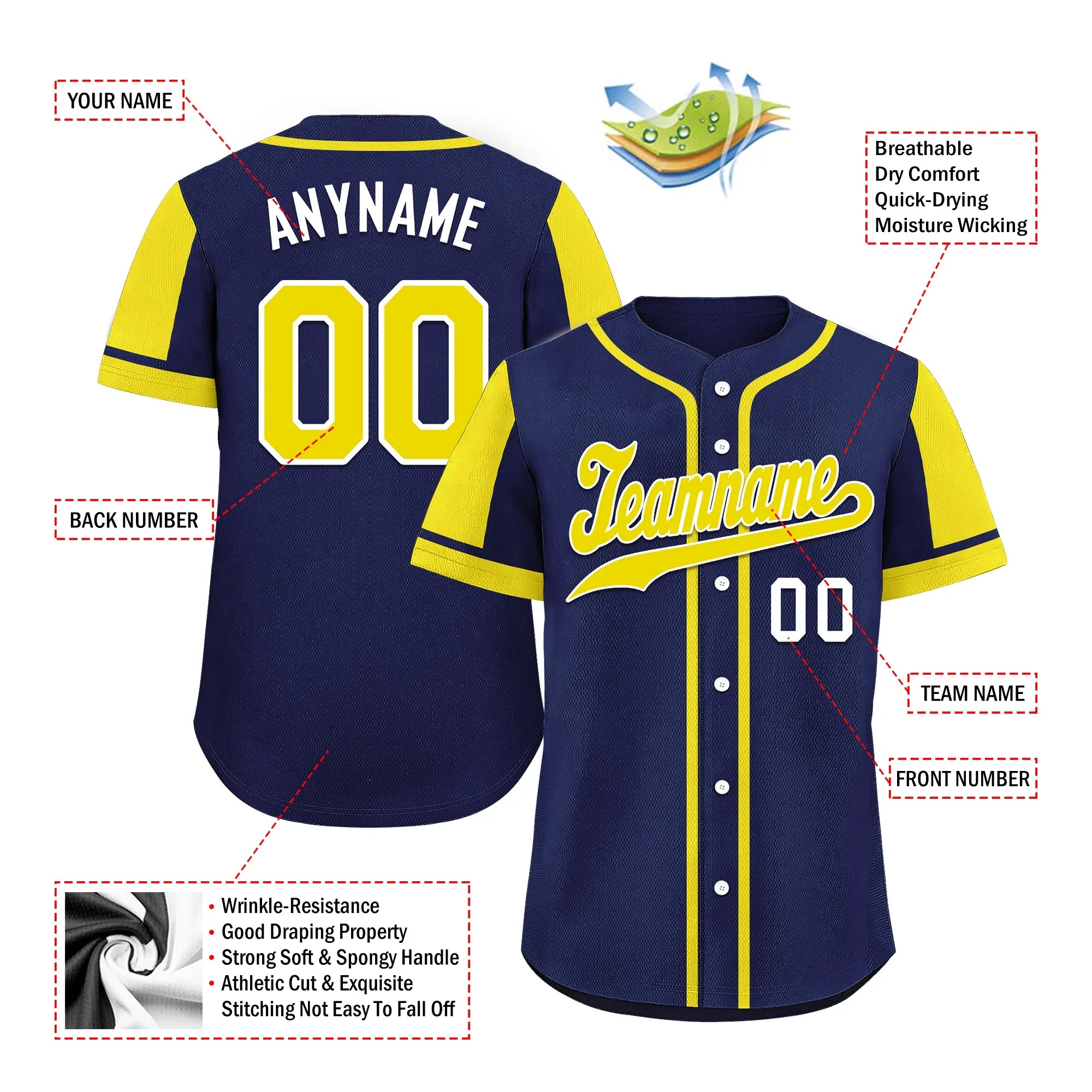 Custom Blue Yellow Raglan Sleeves Personalized Authentic Baseball Jersey BSBJ01-D017182 - Coolcustomize